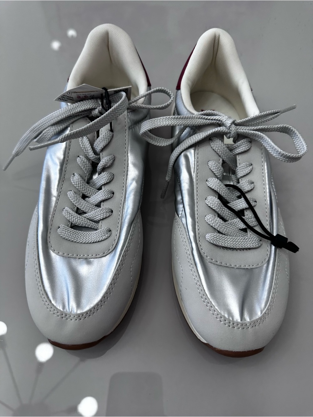 Zara Women’s Grey & Silver Lace-Up Sneakers